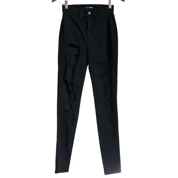 Fashion Nova Distressed High Waist Skinny Leg Jeggings Denim Jeans Black - Picture 12 of 12